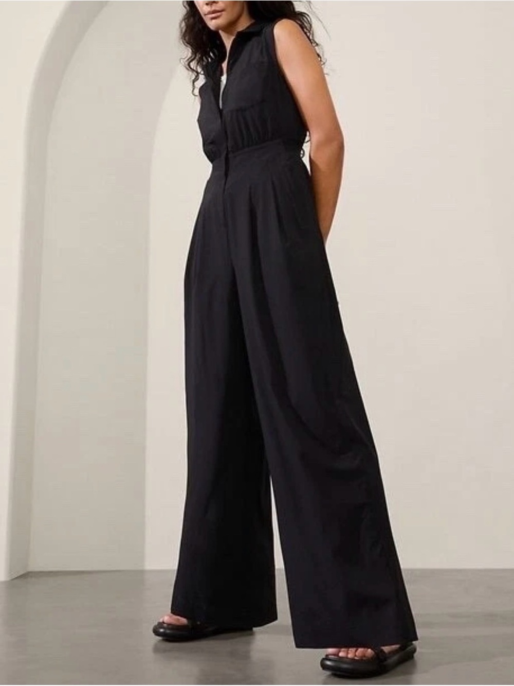 Athleta LOT - Brooklyn wide leg pants (cream) and Brooklyn jumpsuit (black)